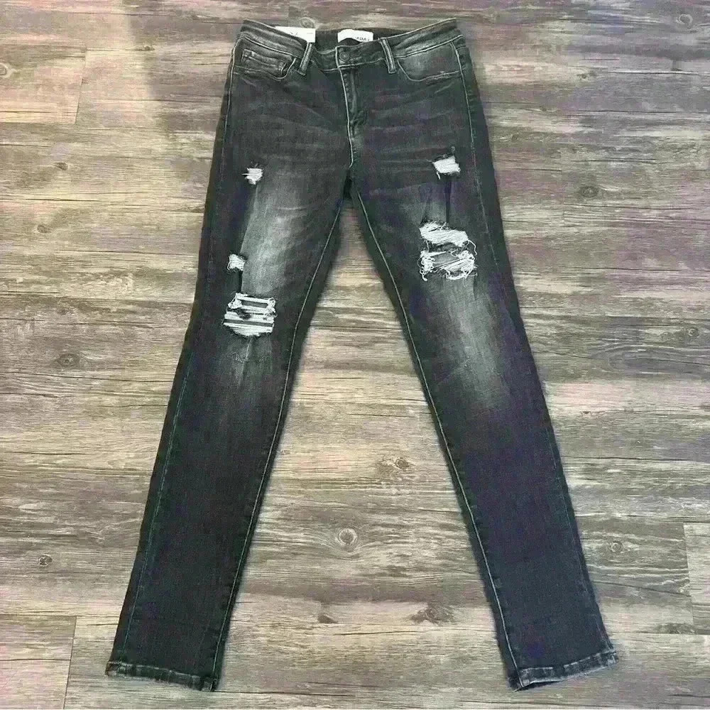 VERVET BY FLYING MONKEY Ripped Black & Gray Skinny Jeans